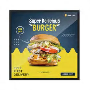 Pantalla cuadrada mostrando una hamburguesa