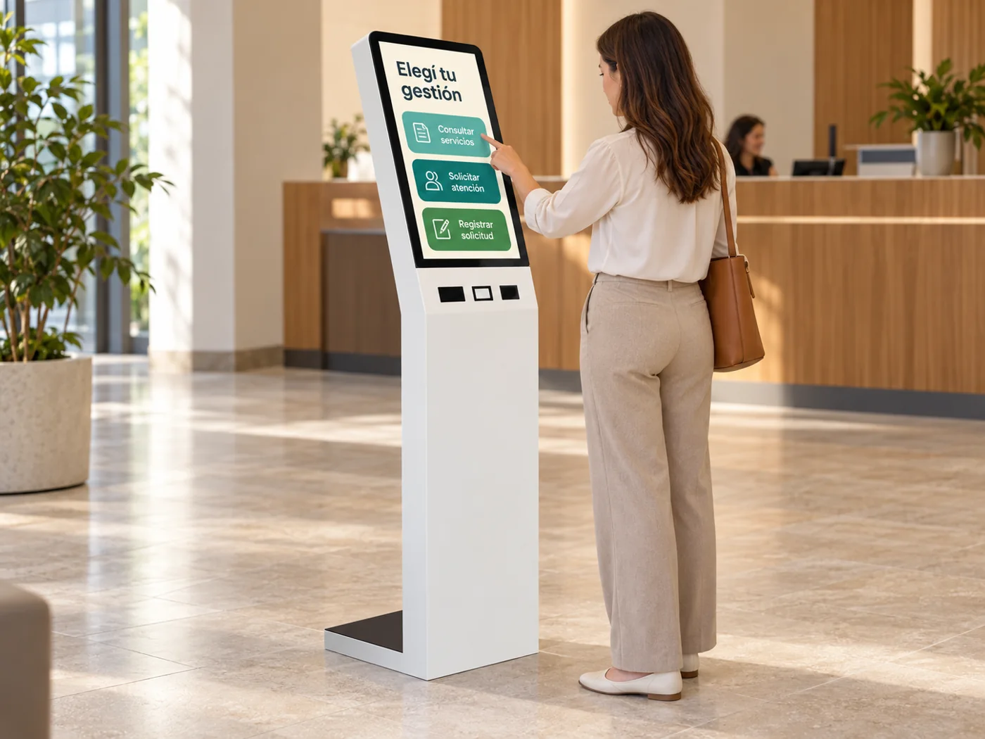 Kiosco de autogestión para consultas en una recepción