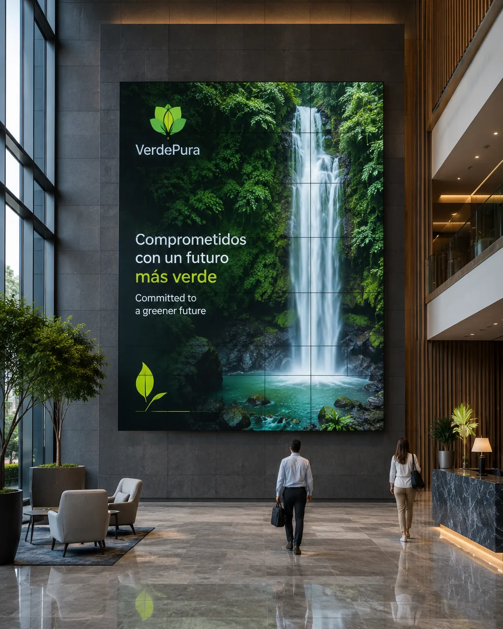 Video wall en el lobby de un edificio corporativo en Costa Rica