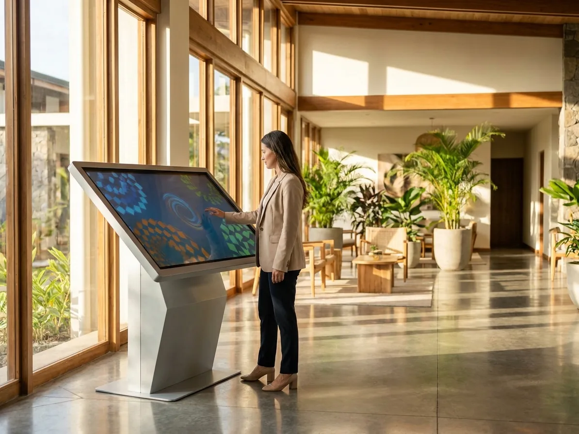 Pantalla táctil interactiva en el lobby de un hotel en Costa Rica