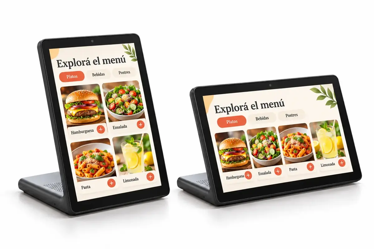 Kioscos de sobremesa Android con menú, en orientación vertical y horizontal